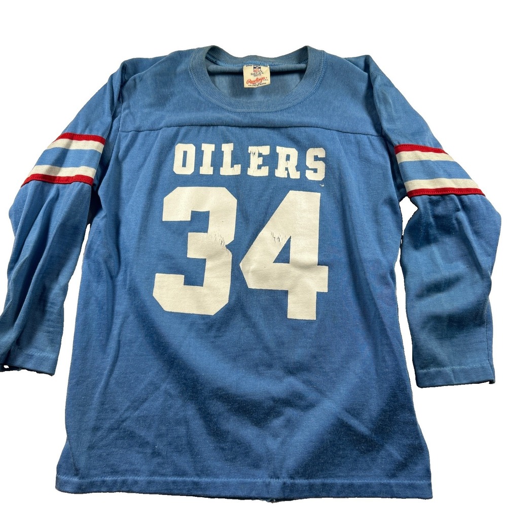 Houston Oilers Earl Campbell 34 Rawlings Jersey Youth L Blue NFL Vintage 80s USA